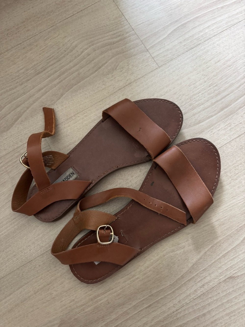 Steve Madden Tan Brown Leather Strappy Sandals